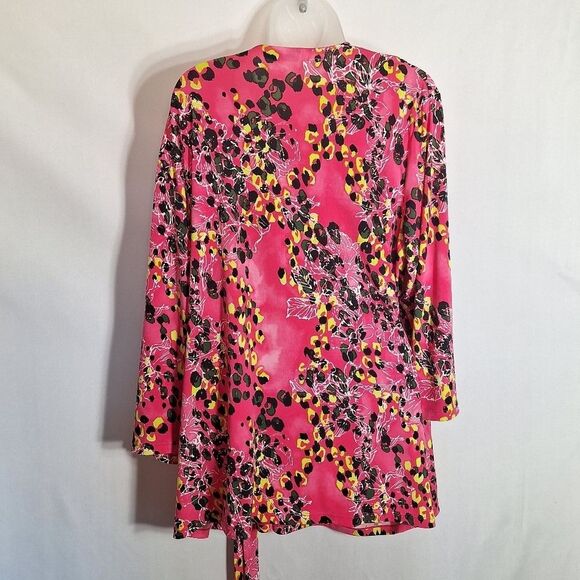 Peter Nygard Womens Tunic Top 3/4 Sleeve Floral Faux Wrap Pink Leopard Spots 1X - Picture 7 of 11